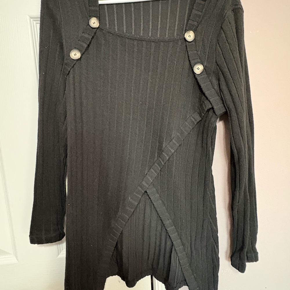 Black Ribbed Button-Detail Sweater